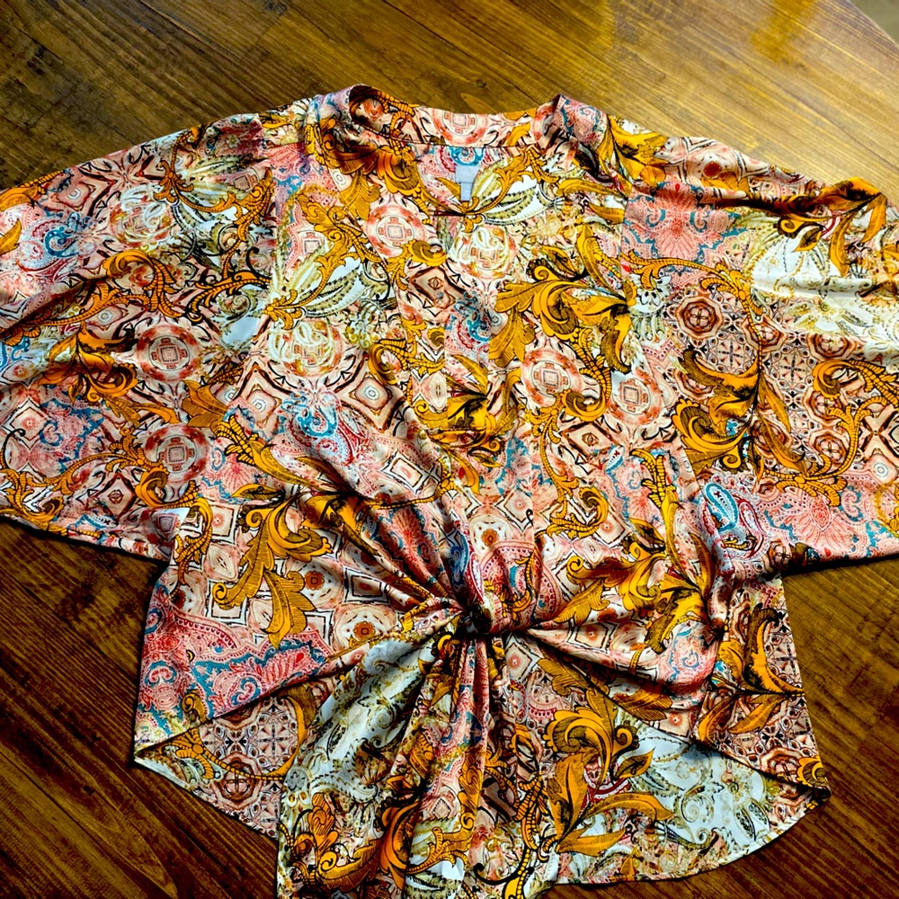 Chico’s paisley print batwing silk top